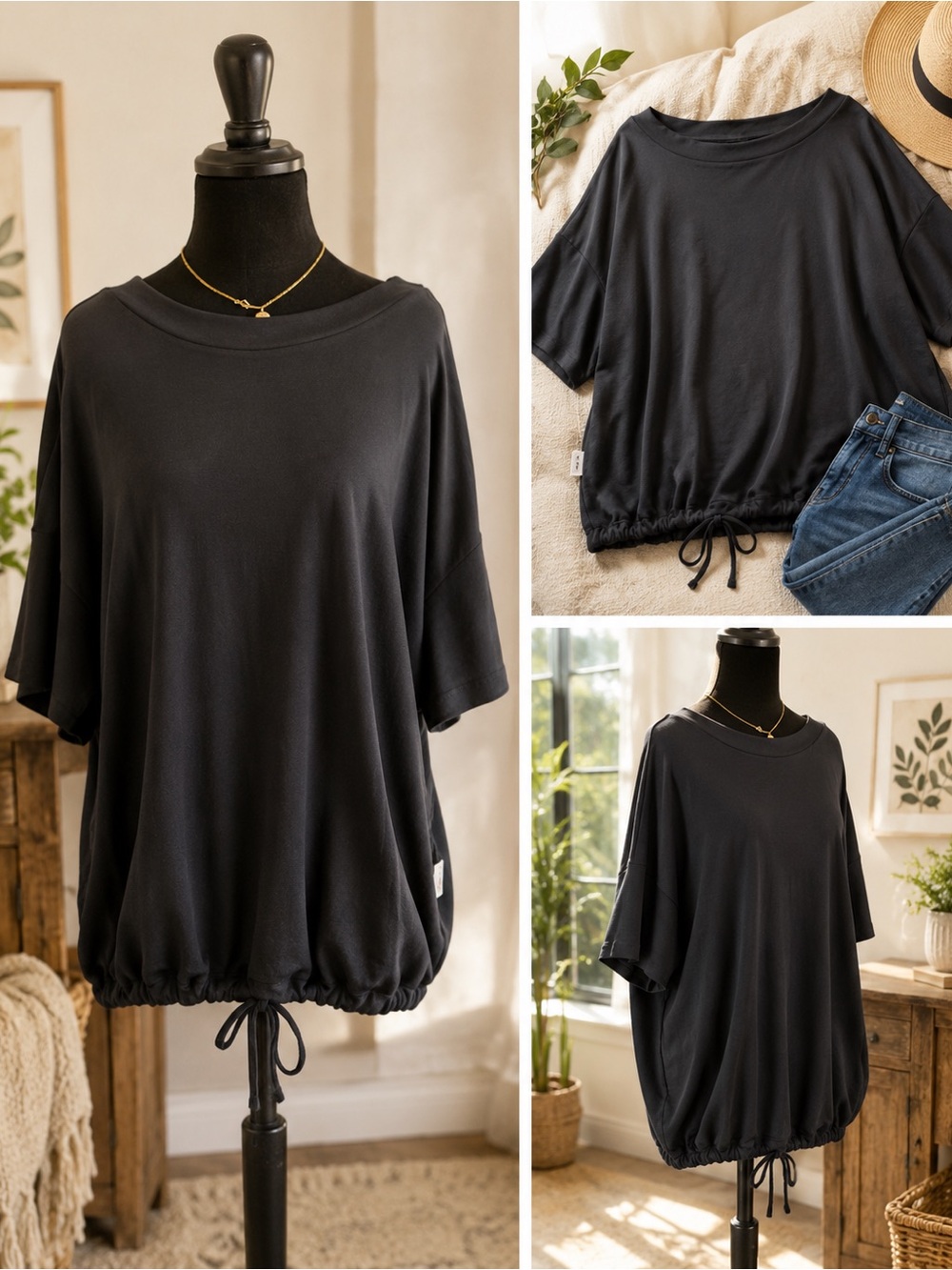 Avia Black Relaxed Boatneck Tunic-NEW-Soft XXXL BUT fits XL best